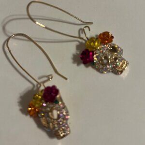 Cute Betsy Johnson Sugar Skull Hook & Dangle Earrings